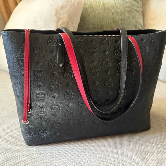 MCM Black and Red Embossed Tote - Picture 3 of 11